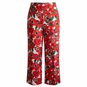 L'ATISTE XL Red Poppy Floral Wide Leg Pants with Elastic Waist & Zipper